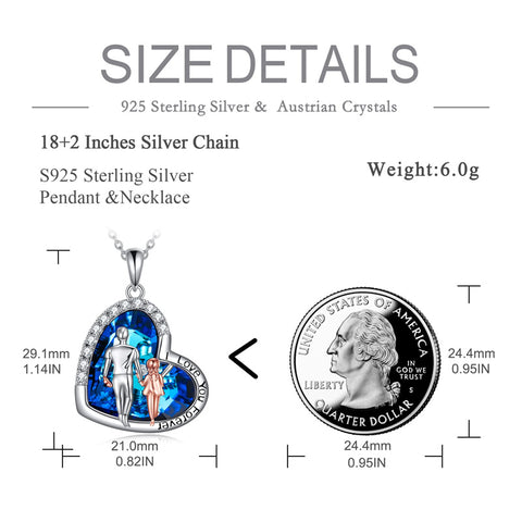 Sterling Silver Father Daughter Necklace Crystal Heart Pendent Necklace