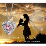 Butterfly Photo Urn Necklace for Ashes Cremation Jewelry Sterling Silver Heart Picture Locket Necklace Memorial Jewelry