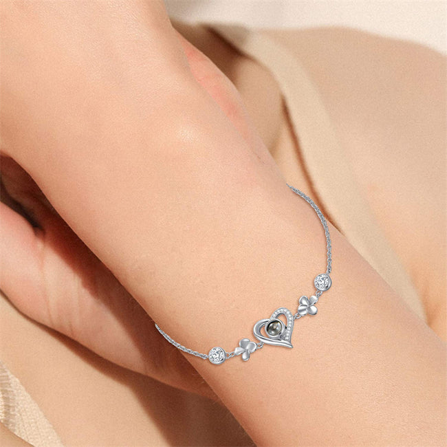 Sterling Silver Heart Bracelet I Love You 100 Languages Love Chain Bracelet with Cubic Zirconia for Women