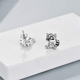 Raccoon Earrings Sterling Silver Cute Animal Stud Earring for Women Teens Birthday