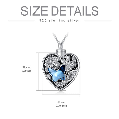 Butterfly Cremation Necklace Sterling Silver Crystal Urn Necklace for Ashes Flower Locket Necklace