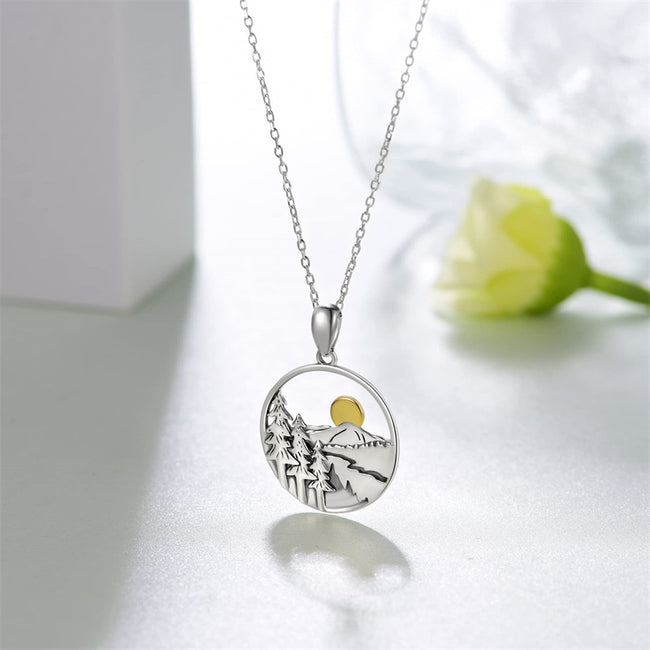 Mountain Necklace Sterling Silver Mountain Sun Pendant Necklace Nature