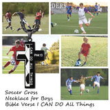 Soccer Cross Necklace for Boys Bible Verse I CAN DO All Things Stainless Steel Sport Pendant for Men