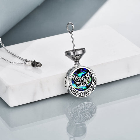 Butterfly Urn Necklaces for Ashes 925 Sterling Silver Abalone Shell Celtic Knot Cremation Jewelry Memory Jewelry for Women Men