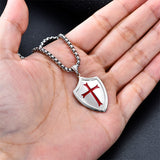 Sterling Silver Knights Templar Cross Joshua 1:9 Shield Necklace with Stainless Steel Chain Men's Verse Bible Necklace