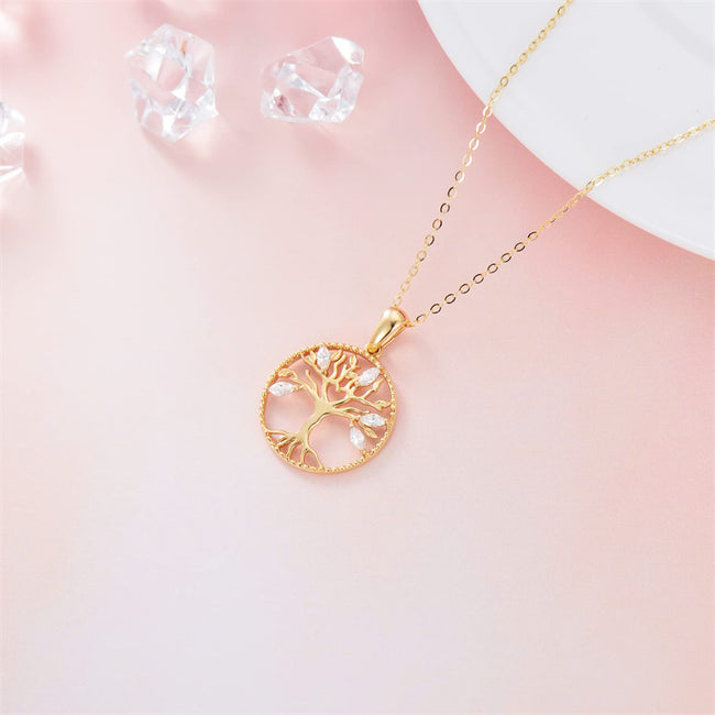 14k Solid Gold Tree of Life Necklace for Women Family Tree Pendant Necklaces for Women Love Heart Tree of Life Jewelry for Women 16"-18"