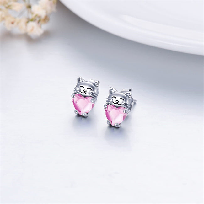 925 Sterling Silver Cat Earrings Kitten Stud Earrings Cat Jewelry Gifts for Women Girls