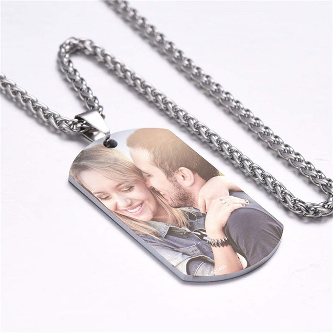 Men Women Personalized Photo/Text Engraving Necklace Stainless Steel Pendant Picture Necklaces Gift for Dad Husband Son