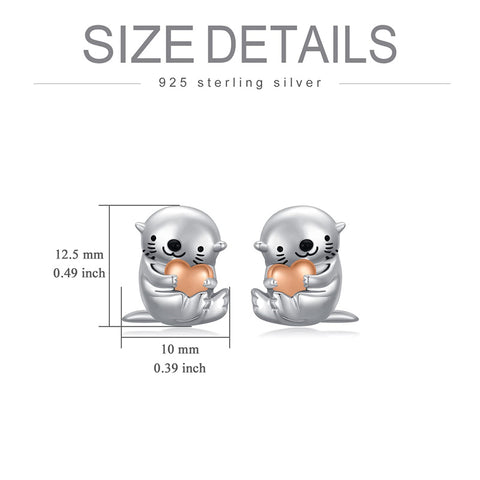 Sterling Silver Otter Stud Earrings