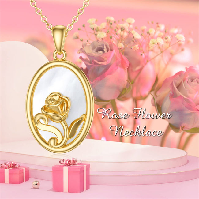 Rose Flower Pendant Necklace 14K Real Gold Flower Necklace for Women Valentine's Day Anniversary Birthday Mother's Day Fine Jewelry Gift