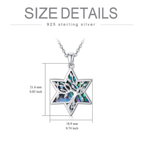 Sterling Silver Black Onyx Abalone Shell Celtic Knot Tree of Life Pendant Necklace