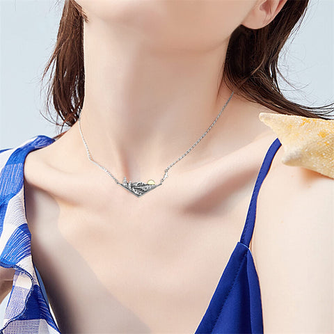 Sterling Silver 3D Mountain Range & Valley Sunset Urn Necklace for Ashes