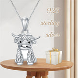 Highland Cow Necklace Sterling Silver Heart Cow Pendant Charm Jewelry Gifts for Women Girls