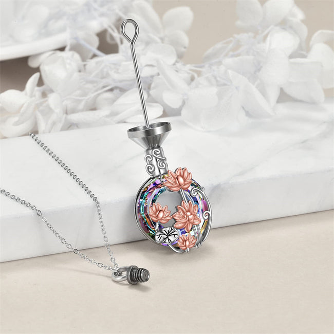 Lotus Urn Necklaces for Ashes of Loved Ones 925 Sterling Silver Cremation Jewelry for Women Heart Urn