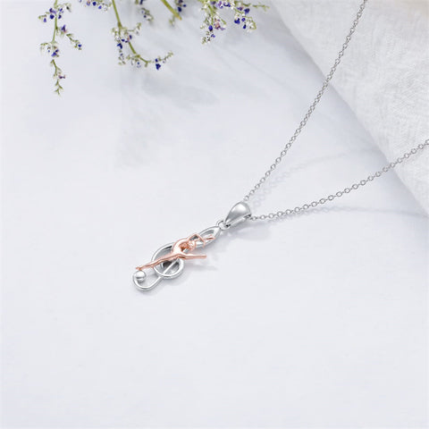 Sterling Silver Piano Music Note Dancer Pendant Necklace