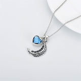 Urns Necklace for Ashes Sterling Silver Crescent Moon Pendant Cremation Memorial Keepsake Pendant with Blue Heart Crystal