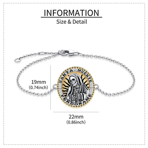 Santa Muerte Bracelet 925 Sterling Silver Death Charm Jewelry For Women