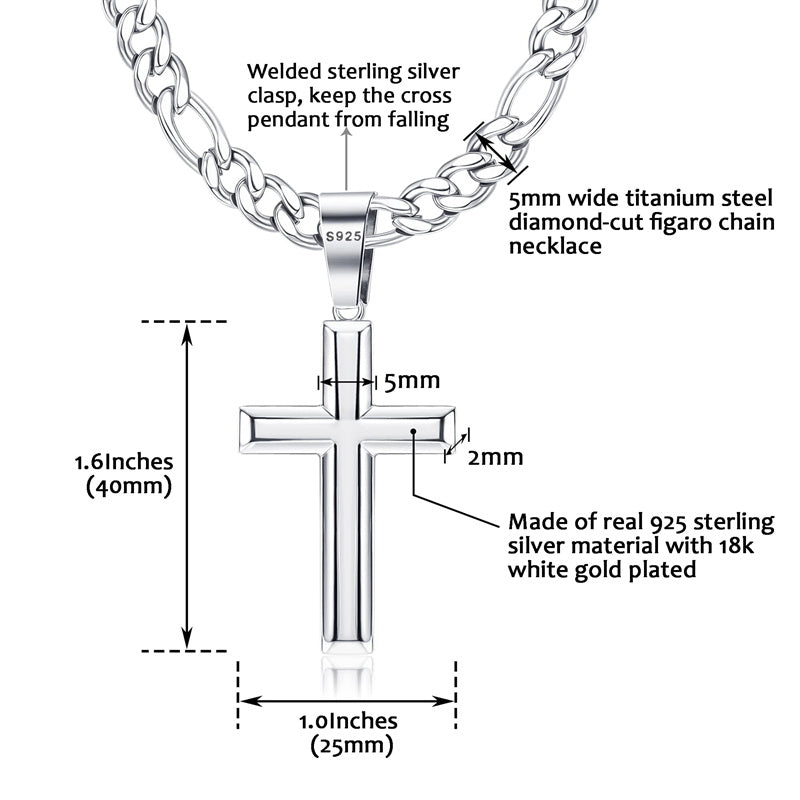 Adramata 925 Sterling Silver Cross Necklace | Stainless Steel Chain, 18K Gold Plated, 20-22 Inch