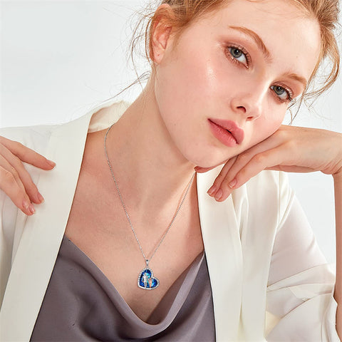 Sterling Silver Father Daughter Necklace Crystal Heart Pendent Necklace