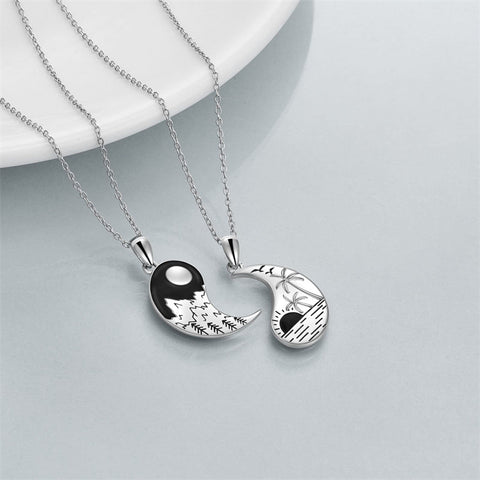 Yin Yang Necklace Sun Moon Sterling Silver Couple Necklaces Matching Couples Jewelry For Women Men Gift