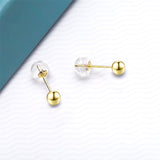18K Yellow Gold Ball stud Earrings for Women, Gold Post Earrings for Girls