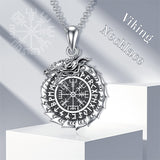 Serling Silver Vegvisir PendantViking DragonViking Runes Compass Necklace Protection Amulet Necklace for Men