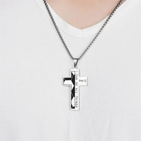 Soccer Cross Necklace for Boys Bible Verse I CAN DO All Things Stainless Steel Sport Pendant for Men