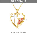 Solid 14K Gold Heart Flower Necklace for Women Real Gold Heart Shape Pendant with Cubic Zirconia Jewelry Gift for Mom
