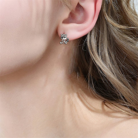 Sterling Silver Raccoon Stud Earring