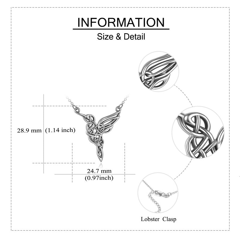 Hummingbird Necklace Sterling Silver Celtic Knot Pendant Viking Jewelry Gifts for Women Mom Her