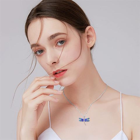 Sterling Silver Blue Dragonfly Pendant Necklace
