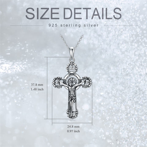 Sterling Silver St. Benedict Crucifix Pendant  Necklace