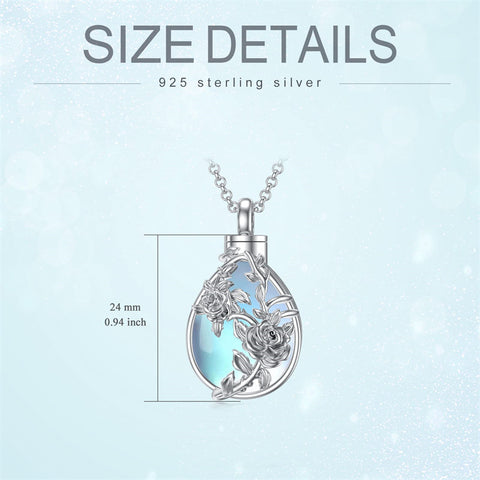Sterling Silver TearDangle Moonstone Rose Flower Urn Necklace for Ashes