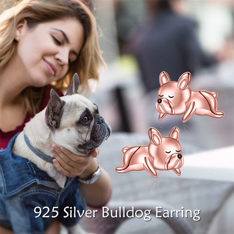 Sterling Silver French Bulldo Stud Earrings