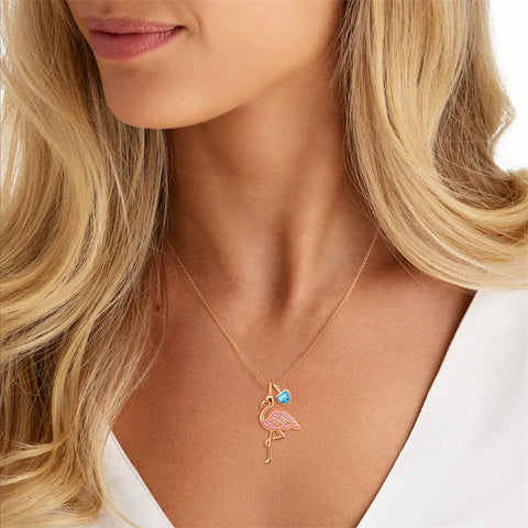 Sterling Silver Birthstone Flamingo Pendant Necklace