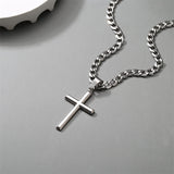 Sterling Silver Cross Necklace Beveled Edge for Men Women With Stainless Steel Cuban Link Necklace