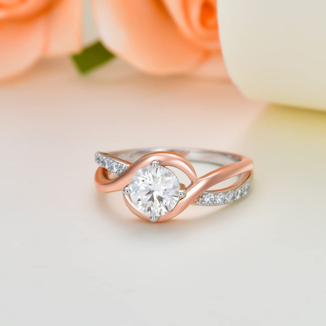 Round Elegant Twisting Split Shank Moissanite Engagement Ring For Women VVS1 Clarity Center Stones Ring Anniversary Wedding Engagement