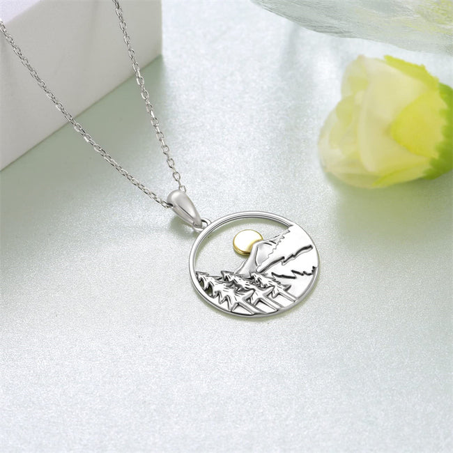 Mountain Necklace Sterling Silver Mountain Sun Pendant Necklace Nature Jewelry Gift for Skiers Hikers Nature Lovers