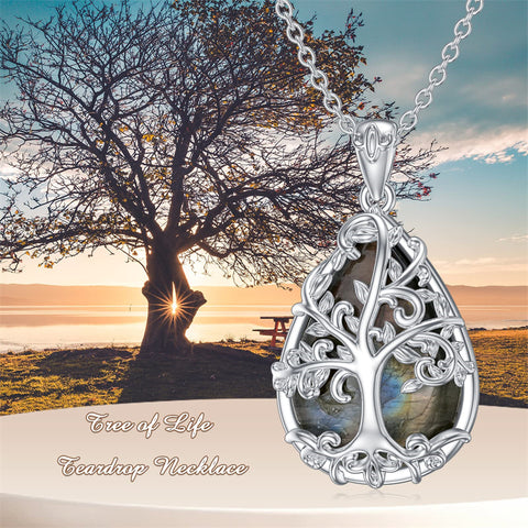 Sterling Silver Labradorite Tree Life Pendant Necklace