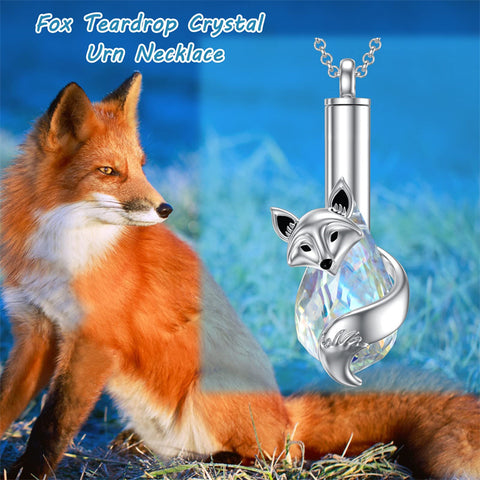 Sterling Silver Crystal Fox Urn Necklace for Ashes