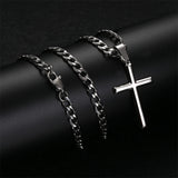 Sterling Silver Cross Necklace Beveled Edge for Men Women With Stainless Steel Cuban Link Necklace