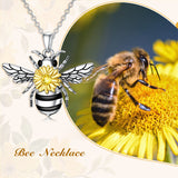 Bee Necklaces for Women Sterling Silver with CZ Honey Jewelry Honeycomb Bumble Bee Themed Christmas Halloween Mothers Day Gifts for Women Girls Wife