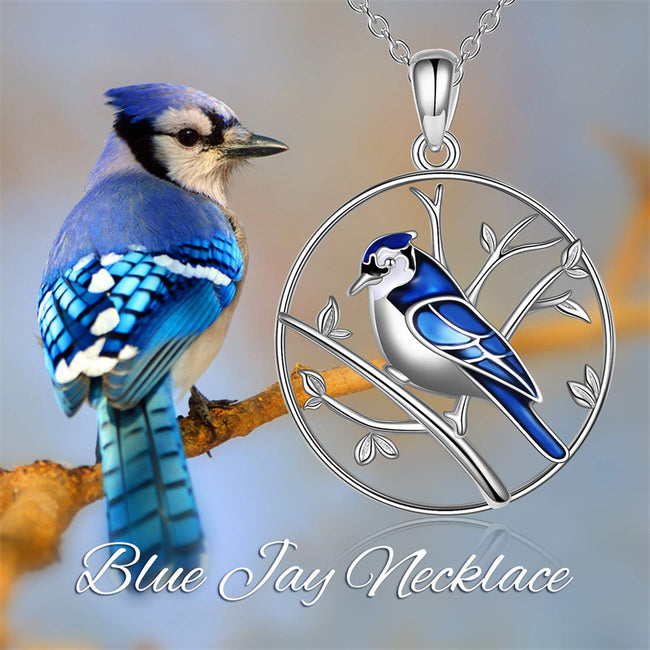 Blue Jay Necklace 925 Sterling Silver Blue Jay Pendant Necklaces Our Love Never Dies Blue Bird Jewelry for Bird Lover Gifts
