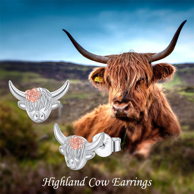 Highland Cow Earrings 925 Sterling Silver Western Cow Head Earrings Scottish Highland Cow Jewelry Gifts for Women