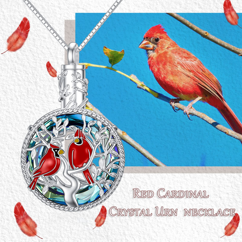 Red Cardinal Urn Necklace Northern Cardinal Gift For Women Audubon Birds 925 Sterling Silver Jewelry for Women