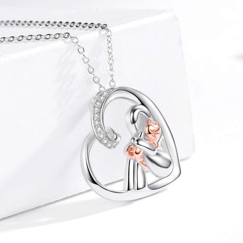Sterling Silver Cat Jewelry Gift with A Girl Cute Animal Love Heart Pendant for Women Pet Lover