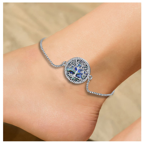 Tree of Life Anklet Sterling Silver Abalone Shell Tree of Life Ankle Bracelet Tree Jewelry for Women Girls Gifts