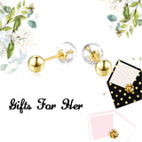18K Yellow Gold Ball stud Earrings for Women, Gold Post Earrings for Girls