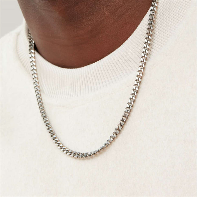 5mm Mens Chain Necklaces Silver Cuban Link Chain for Mens Thick Stainless Steel Chain Necklaces for Men Gifts for Him