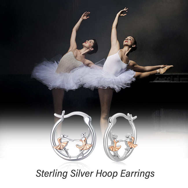 Dance Earrings Sterling Silver Ballerina Huggie Hoop Earrings Cartilage Earrings for Sensitive Ears Ballet Dancer Gifts for Women Girls
